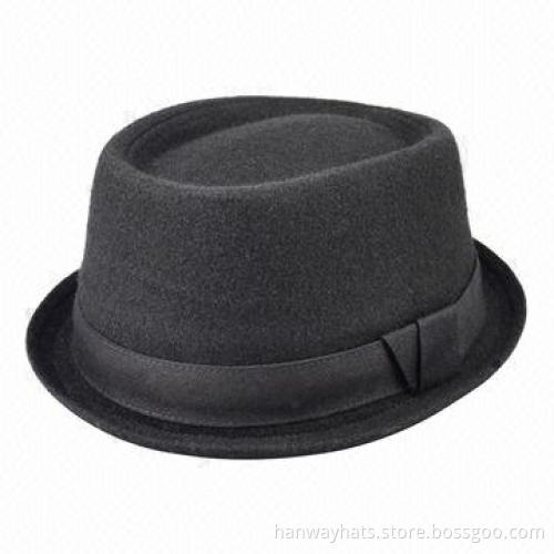 Pork-pie fedora hats for round faces men, with self hat band and loop trim
